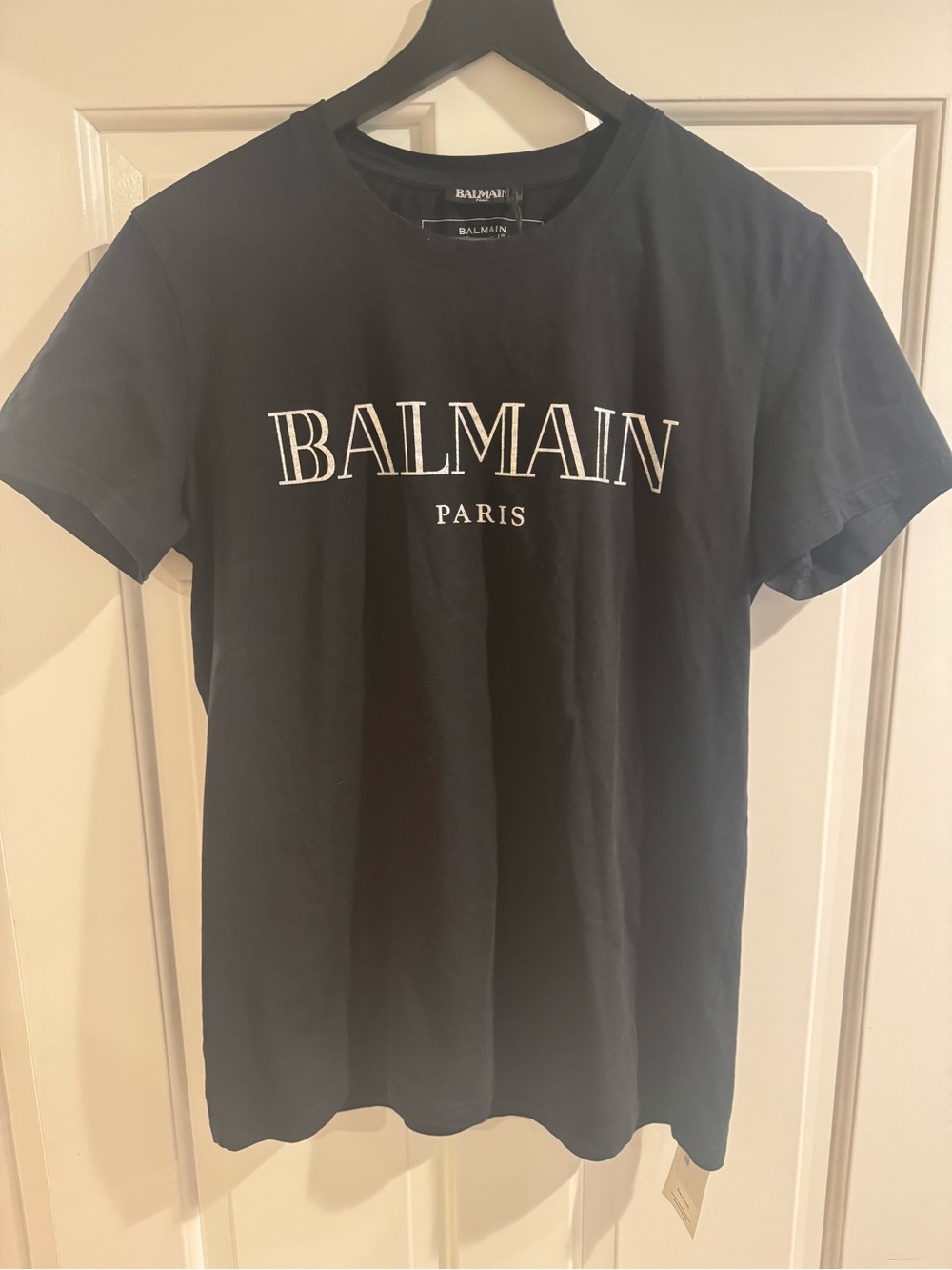 Balmain Black Tee with White Logo Print